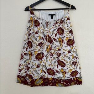 Lane Bryant White Floral Spaghetti Strap Tank with Burgundy & Mustard Print